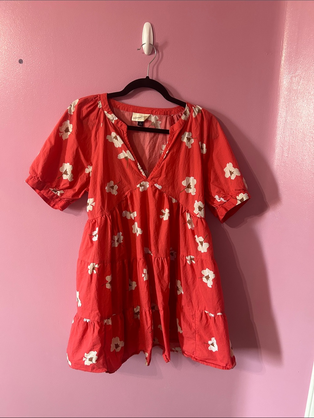 Universal Thread Red Floral V-Neck Tiered Babydoll Dress